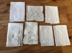 Vintage Lot of 7 Madeira Hand Embroidered Ladies Hankies Cotton/ Linen Wedding - Picture 1 of 21