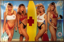 Original Vintage Poster Life Savers Lifeguards Sexy Girls Beach Pin Up 1990
