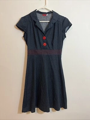 Vestido Náutico Marinero Lunares Niña Pinup Y2k Azul Marino Rojo S/M Cuello Botones Foto 1 de 4