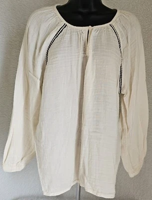 Old Navy Womens Shirt Top Blouse Size L Large Ivory Black - Image 1 of 4