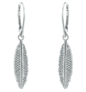 925 Plata de Ley Pluma Diseño Moderno Pendientes de Gota Libre Bolsa Organza - Imagen 1 de 1
