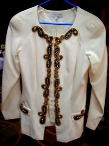 Ivory White Beaded Jacket-George F .Couture-Size 9-10-Tags On-Never Wore - Picture 1 of 6
