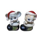 Vintage Homco Christmas Mice Set Of 2 Porcelain Figurines Mouse And Cat In Shoe