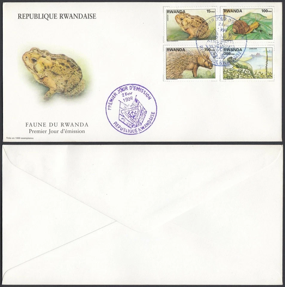 Rwanda 1998 - FDC. Cob Nr.: 1407-1410 - Fauna.. (EB) MV-6549 - Image 1 of 1