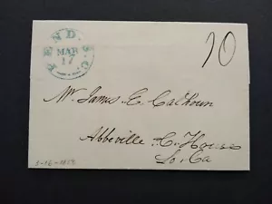 South Carolina: Pendleton 1838 Stampless Cover, Blue PEND. SC Ornamented CDS - Picture 1 of 2