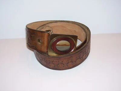 Vintage Jasper Leather Tooled Mens Belt and Belt Buckle USA - Image 1 of 4