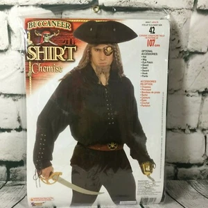 Adult Black Pirate Shirt Swashbuckler Renaissance Musketeer Steampunk Costume - Picture 1 of 7