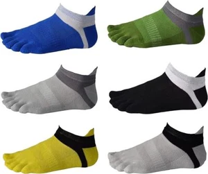 Mens Cotton Low Cut Toe Socks Five Finger No Show Mesh Athletic Wicking 6 Pairs - Picture 1 of 10