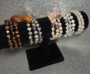Pearl Bracelets Wholesale Multi Color Stretch Pearl Bracelets 12 pcs - Picture 1 of 15