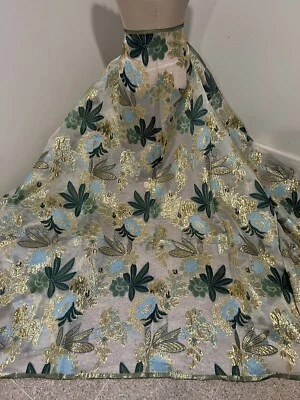 "Tela de organza brocado metálico verde azul dorado blanco 58"" ancho vendido por yarda" Foto 1 de 4
