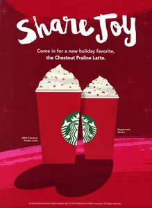 STARBUCKS COFFEE AD #87 RARE 2014 OUT OF PRINT  MAGAZINE PAGE SHARE JOY - Picture 1 of 2