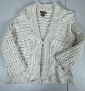 Peck & Peck Weekend Heavy Knit Sweater 1 button Open Front Cardigan Cream Sz M - Picture 1 of 8