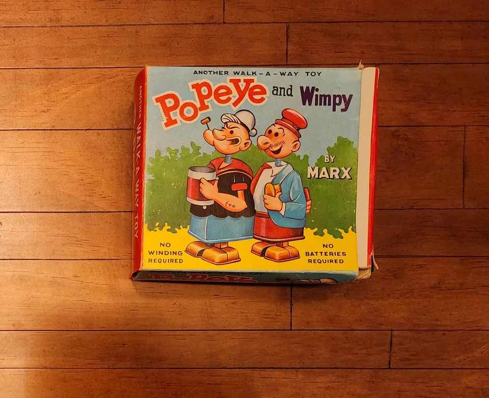 1964 Винтажная игрушка Marx Popeye & Wimpy Walk-a-Way в коробке - Изображение 1 из 4