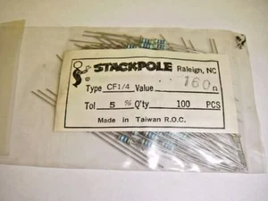 Stackpole Electronics Carbon Foil 160 Ohm 1/4W Resistors Qty = 100 pcs - Picture 1 of 1
