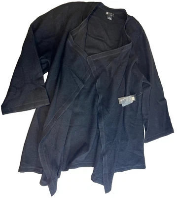 Cárdigan Carole Little para mujer negro frente abierto 100 % lana manga 3/4 talla 1X Foto 1 de 4