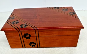 CREMATION URNS FOR ASHES PET MEMORIAL FUNERAL URNS BOX WOODEN DECORATIVE PAWS - Picture 1 of 5
