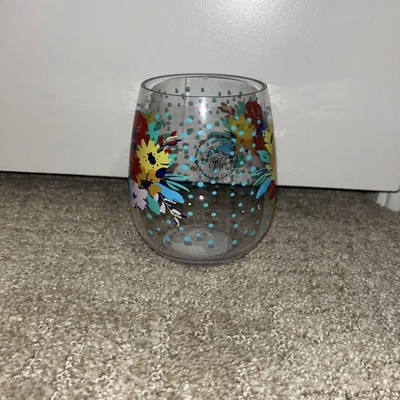 Pioneer Woman Stemless Wine Glass Acrylic Floral Design - Image 1 of 4
