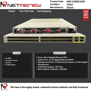 Conmutador N6K-C6001-64P CISCO 48 puertos 10GBE SFP+ con 2x CA - Imagen 1 de 1