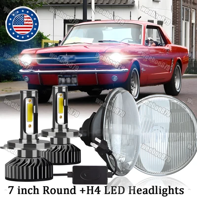 Par de faros LED redondos de 7 pulgadas para Ford Mustang 1965 1966-1973 haz alto/bajo Foto 1 de 4