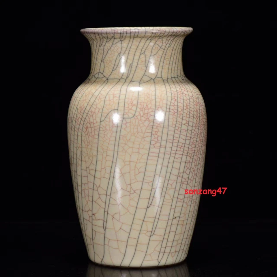 7.8" old archaic song dynasty ge kiln porcelain beige golden silk clematis vase - Image 1 of 4