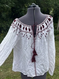 The Kooples white cotton hippy Top Blouse Womens size s/m oversized Boho - Picture 1 of 8