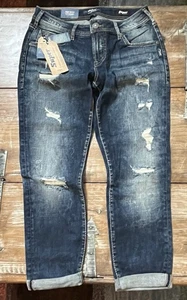 SILVER Brand SUPER Stretch Boyfriend Mid Jeans 28x25/27 Distressed Denim-Capri - Picture 1 of 21