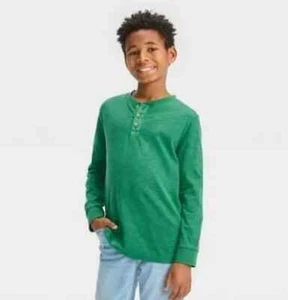 Art Class Boy’s Henley Shirt Deep Green Washed Long Sleeve T-Shirt S 6/7 - Picture 1 of 3