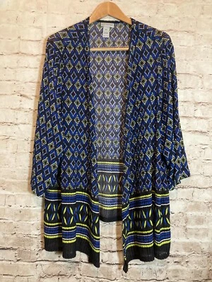 Top Catherines para mujer 2X cortina envolvente frontal abierta con estampado de diamantes de malla azul Plus Foto 1 de 4