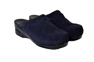 Lands End Mules in camoscio blu scivolo su suola in legno in ottime condizioni - Foto 1 di 6
