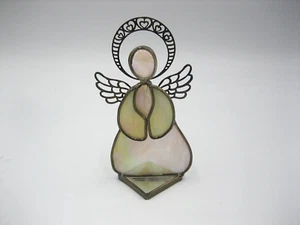Vintage Stained Art Glass Brass Angel Figurine Sun Catcher - Picture 1 of 5