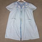Go Softly Patio House Dress Women's Large Blue Zip Chore Butterfly Embroidered