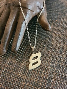 VINTAGE STERLING SILVER NUMBER 8 NASCAR 26 INCH NECKLACE UNIQUE 925 - Picture 1 of 3