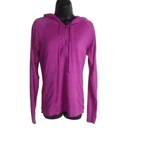 Athleta Womens Purple Striped Lightweight Pullover Hoodie With Drawstrings Size - Picture 1 of 6