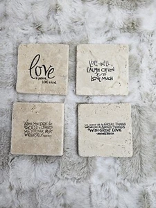 Inspirierende Sprüche Naturstein Untersetzer 4er Set   - Bild 1 von 11