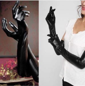 Sexy Long Latex Gloves Black Ladies Faux Leather Gloves Cosplay Costumes Acces - Picture 1 of 13