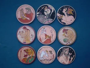 9x griechische Mythologie antike Götter Hermes Fliesenkunst Miniaturen Untersetzer Tsakirakis. - Bild 1 von 11
