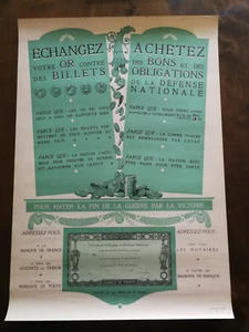 Affiche originale WW1, ECHANGEZ votre OR contre des BILLETS , I.M.P DRAEGER 1916 - Imagen 1 de 4