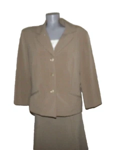 PERCEPTIONS Brown & Ivory 3 Piece Career Skirt Suit & Top Size 14 Poly/Rayon VGC - Picture 1 of 12