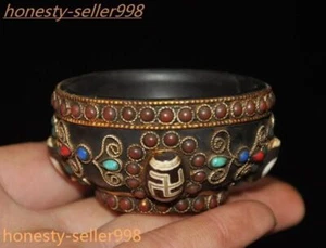 2.2" Tibetan ancient Meteorite iron agate Dzi Bead gem Tea cup Bowl Bowls statue - Picture 1 of 6