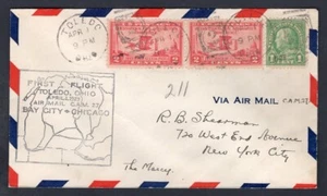 USA Toledo Ohio 1929 First Flight Cover. Roessler Design - Picture 1 of 2