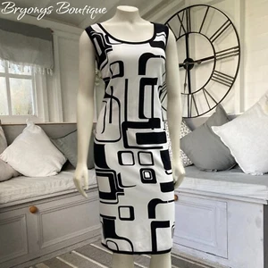 Joseph Ribkoff Back & White Monochrome 70's Retro Geometric Dress 12 - Picture 1 of 12