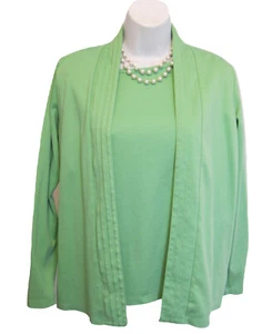 Knit Open Cardigan & Top Size XS 2 4 LL Bean GREEN Pintuck Supima Cotton Flyaway - Picture 1 of 9