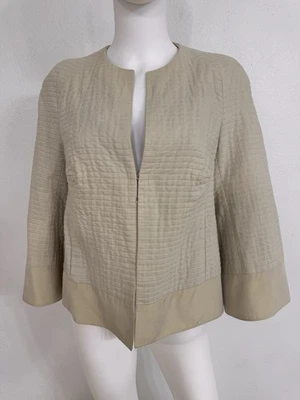Akris Bergdorf Goodman Linen W Silk Taffeta Accent Blazer Jacket In Oyster 10 M - Image 1 of 4