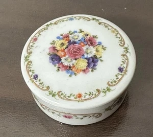 Limoges Porcelain Trinket Box Floral Design White 2” Circle - Picture 1 of 5