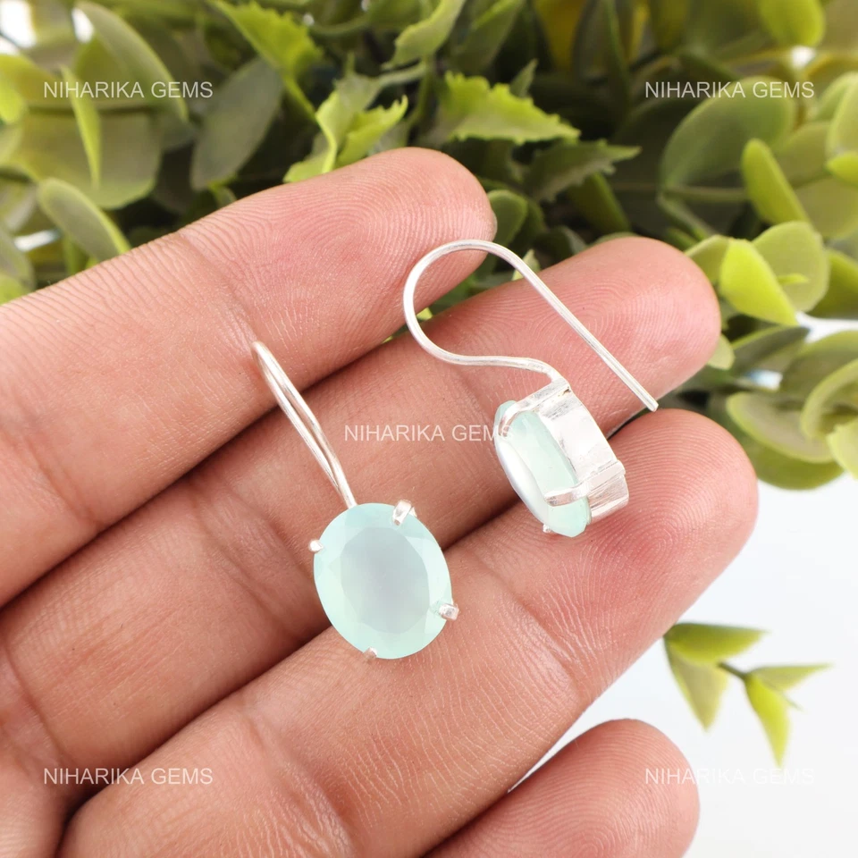 Argento Sterling Chakra Della Gola Acqua Calcedonio Gemma Pendenti Wife (Moglie) - Immagine 1 di 4