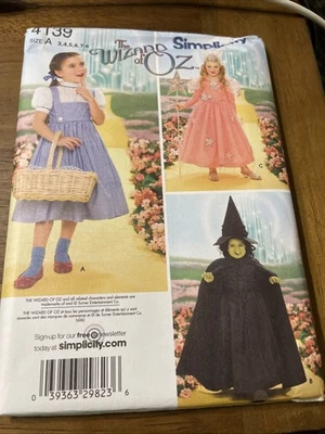 Simplicity Costume Pattern 4139 Girls WIZARD OZ: Dorothy~Good & Wicked Witch 3-8 - Image 1 of 2