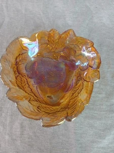 Vintage Carnival Glass Iridescent Triangle Bowl Dish Harvest Grapes 7" - Picture 1 of 10