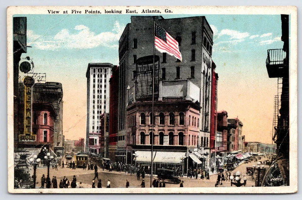 Postcard GA Atlanta View at Five Points East Posted 1924 WB Vintage PC N1013 - Image 1 of 2