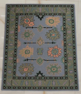 Floral Pattern Area Rug Pastel Blue Green Hand-Tufted Wool Carpet Living Room. - Image 1 of 4