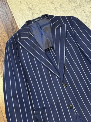 SuitSupply Nautical Stripe Flannel Blazer Havana Peak Lapel Wool Cashmere 52R - Image 1 of 4